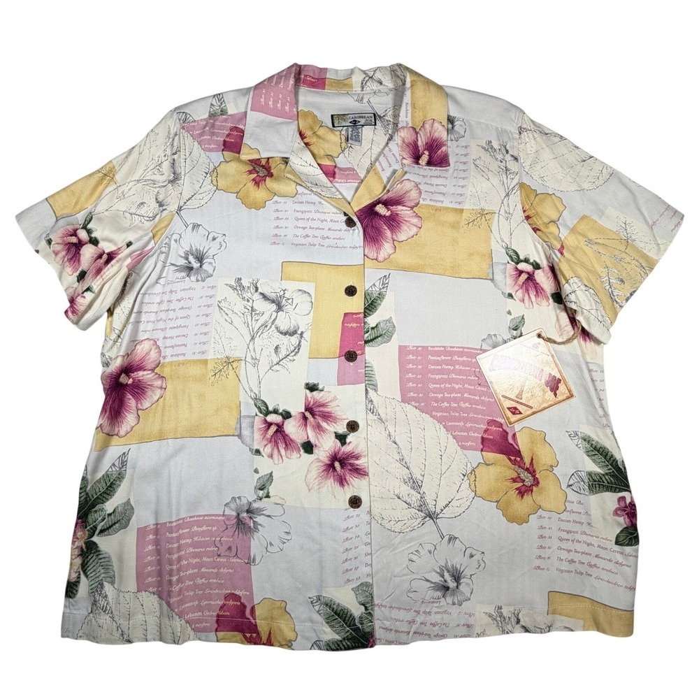 Caribbean Joe Womens XXL Tropical Floral Button Front Shirt Rayon Multicolor NWT